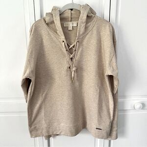 Michael Kors Long Sleeve Tie Lace Up Hooded Top Gold Oatmeal Color Size Large